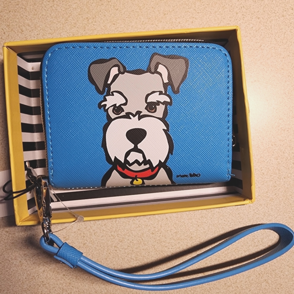 Marc Tetro Wallet Schnauzer Dog Zip Around Small Wristlet White Dog NWT
